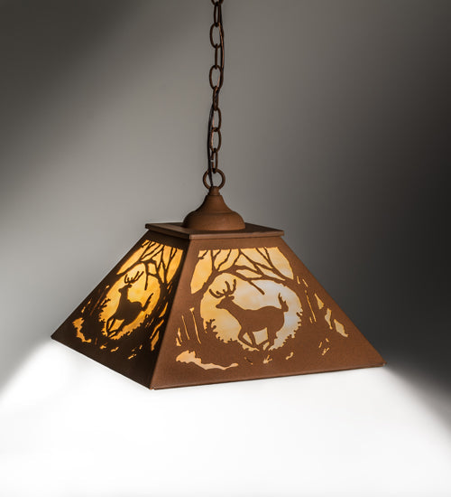 Meyda Lighting Deer at Dawn 23" 2-Light Earth Pendant Light With Beige Art Shade Glass