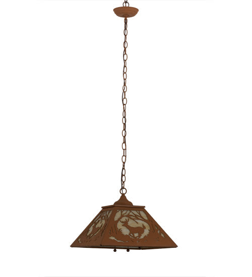 Meyda Lighting Deer at Dawn 23" 2-Light Earth Pendant Light With Beige Art Shade Glass