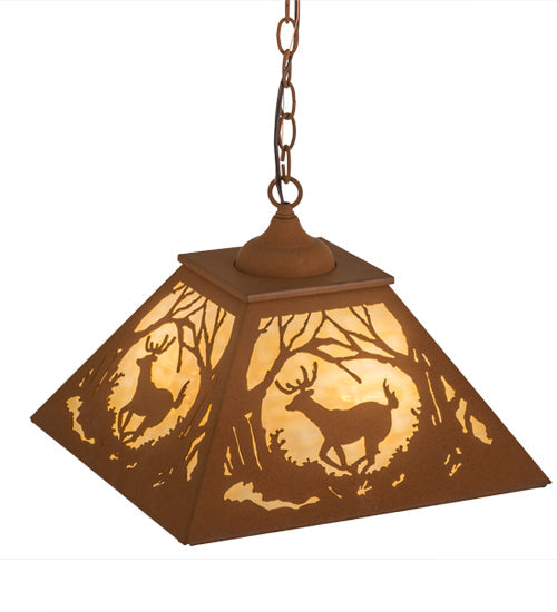 Meyda Lighting Deer at Dawn 23" 2-Light Earth Pendant Light With Beige Art Shade Glass