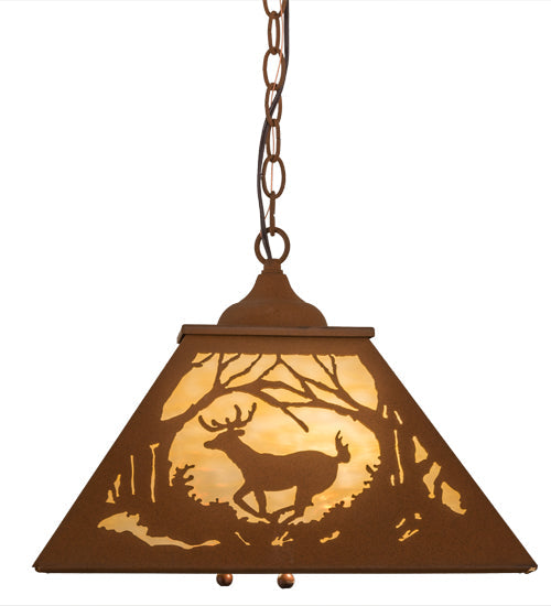 Meyda Lighting Deer at Dawn 23" 2-Light Earth Pendant Light With Beige Art Shade Glass