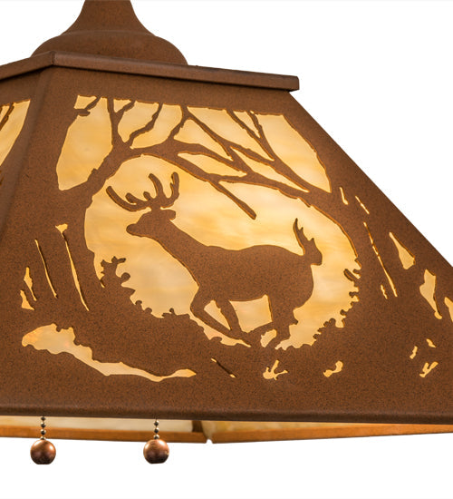 Meyda Lighting Deer at Dawn 23" 2-Light Earth Pendant Light With Beige Art Shade Glass