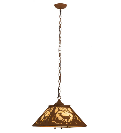 Meyda Lighting Deer at Dawn 23" 2-Light Earth Pendant Light With Beige Art Shade Glass
