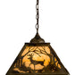 Meyda Lighting Deer at Dawn 23" 3-Light Burnished Brass Tint Deer in the Woods Pendant Light With Beige Shade Glass