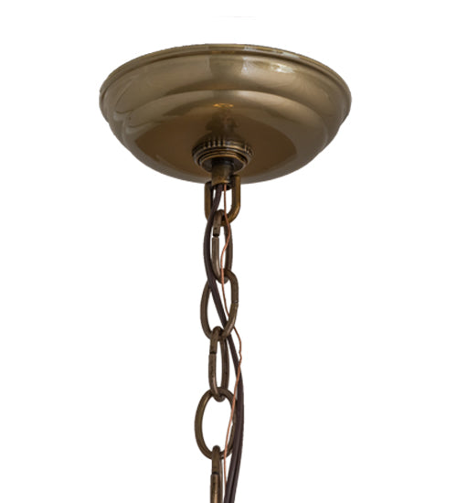 Meyda Lighting Deer at Dawn 23" 3-Light Burnished Brass Tint Deer in the Woods Pendant Light With Beige Shade Glass