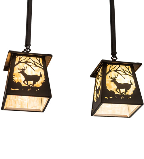 Meyda Lighting Deer at Dawn 24" 2-Light Bronze Island Pendant Light With Beige Shade Glass