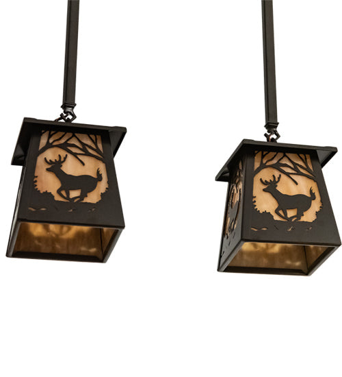 Meyda Lighting Deer at Dawn 24" 2-Light Bronze Island Pendant Light With Beige Shade Glass