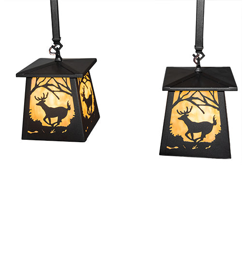 Meyda Lighting Deer at Dawn 24" 2-Light Bronze Island Pendant Light With Beige Shade Glass