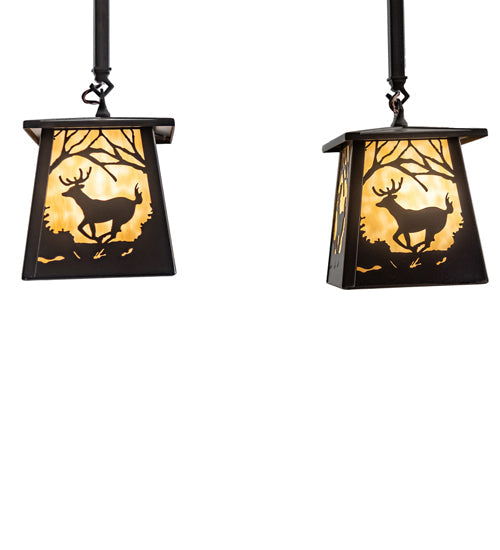 Meyda Lighting Deer at Dawn 24" 2-Light Bronze Island Pendant Light With Beige Shade Glass