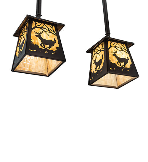 Meyda Lighting Deer at Dawn 24" 2-Light Bronze Island Pendant Light With Beige Shade Glass