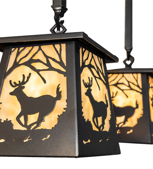 Meyda Lighting Deer at Dawn 24" 2-Light Bronze Island Pendant Light With Beige Shade Glass