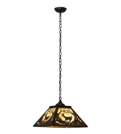 Meyda Lighting Deer at Dawn 27902 23" 2-Light Antique Copper Pendant Light With Beige Art Shade Glass
