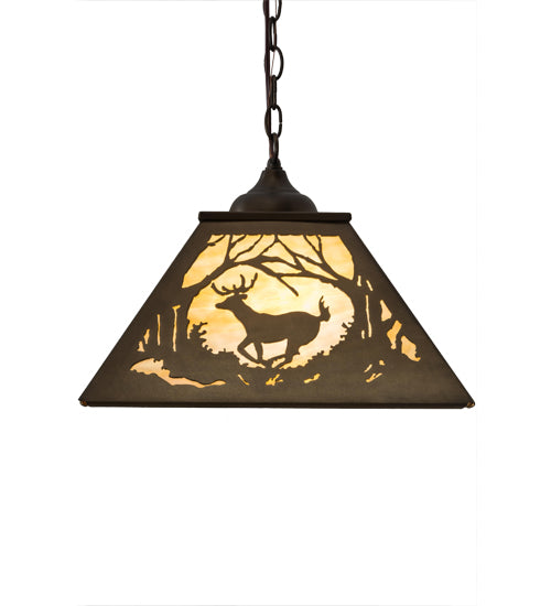 Meyda Lighting Deer at Dawn 27902 23" 2-Light Antique Copper Pendant Light With Beige Art Shade Glass
