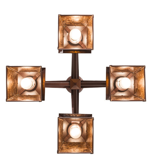 Meyda Lighting Deer at Dawn 28" 4-Light Rust Chandelier With Amber Mica Shade Glass