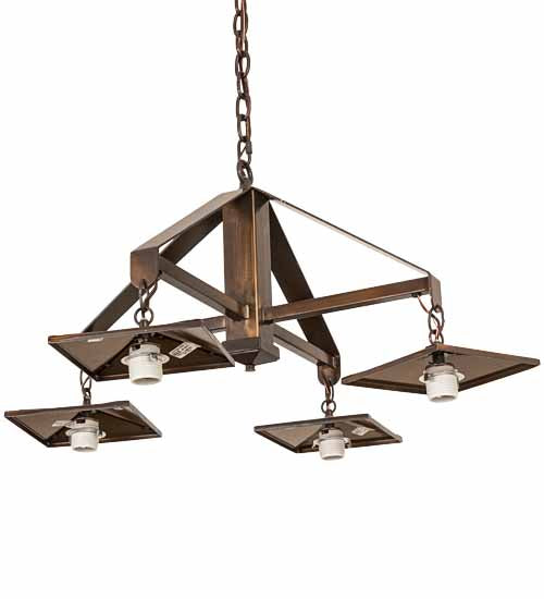 Meyda Lighting Deer at Dawn 28" 4-Light Vintage Copper Chandelier With Amber Mica Shade Glass