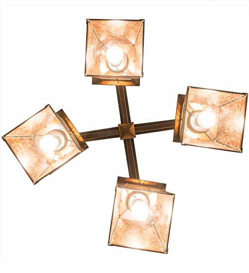 Meyda Lighting Deer at Dawn 28" 4-Light Vintage Copper Chandelier With Amber Mica Shade Glass