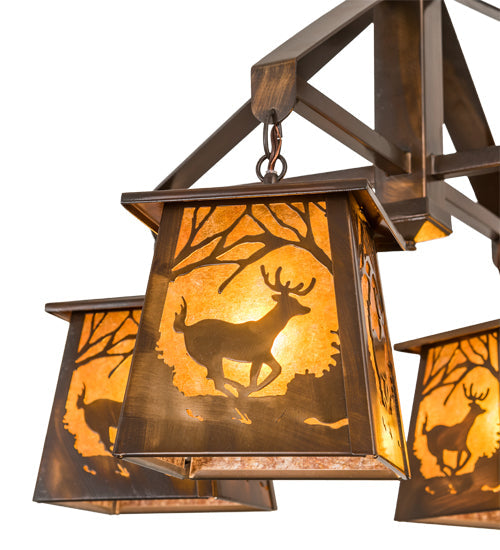 Meyda Lighting Deer at Dawn 28" 4-Light Vintage Copper Chandelier With Amber Mica Shade Glass