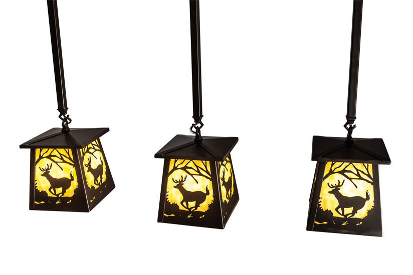Meyda Lighting Deer at Dawn 37" 3-Light Bronze Island Pendant Light With Beige Shade Glass