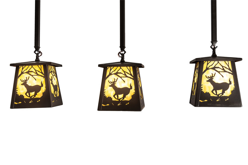 Meyda Lighting Deer at Dawn 37" 3-Light Bronze Island Pendant Light With Beige Shade Glass