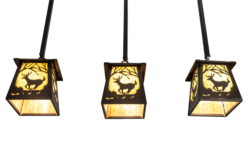 Meyda Lighting Deer at Dawn 37" 3-Light Bronze Island Pendant Light With Beige Shade Glass