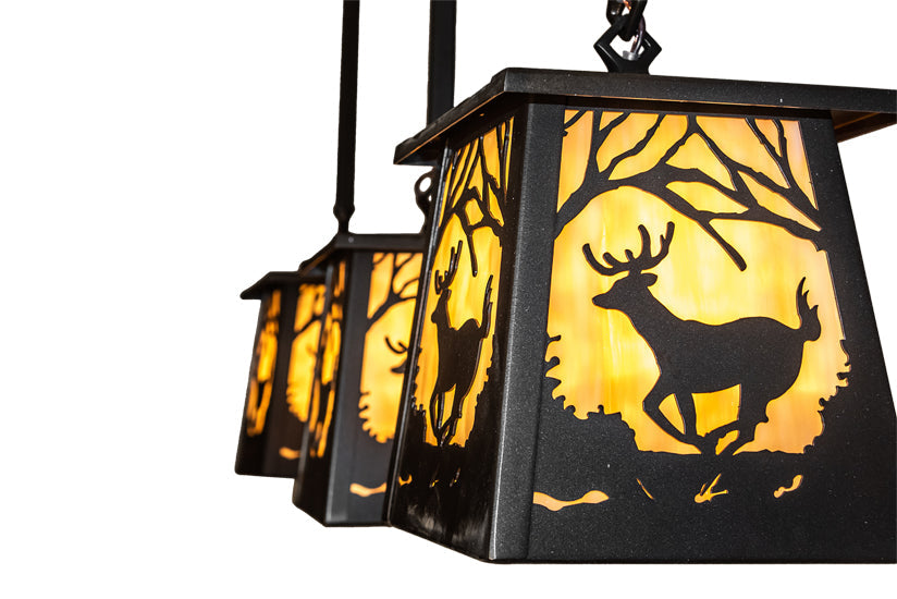 Meyda Lighting Deer at Dawn 37" 3-Light Bronze Island Pendant Light With Beige Shade Glass