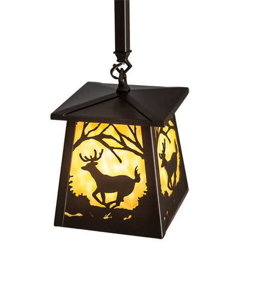 Meyda Lighting Deer at Dawn 37" 3-Light Bronze Island Pendant Light With Beige Shade Glass