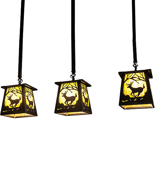 Meyda Lighting Deer at Dawn 37" 3-Light Bronze Island Pendant Light With Beige Shade Glass