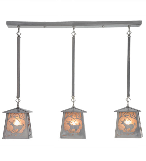 Meyda Lighting Deer at Dawn 37" 3-Light Silver Steel Island Pendant Light With Silver Mica Shade Glass