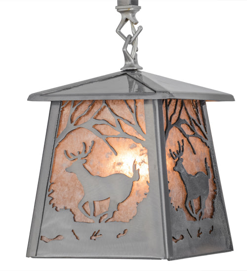 Meyda Lighting Deer at Dawn 37" 3-Light Silver Steel Island Pendant Light With Silver Mica Shade Glass