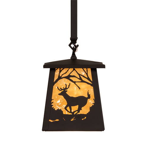 Meyda Lighting Deer at Dawn 7"Sq Oil Rubbed Bronze Pendant Light With Beige Shade Glass