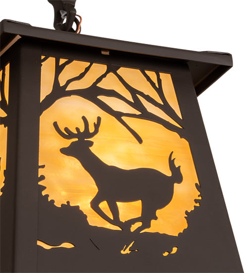 Meyda Lighting Deer at Dawn 7"Sq Oil Rubbed Bronze Pendant Light With Beige Shade Glass