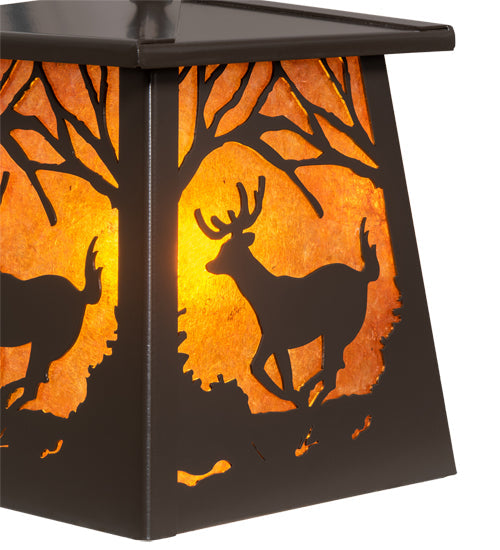 Meyda Lighting Deer at Dawn 7"Sq Timeless Bronze Pendant Light With Amber Mica Shade Glass
