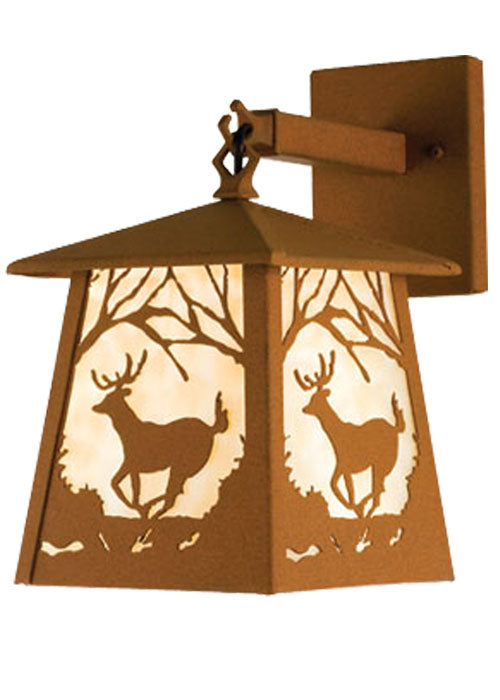 Meyda Lighting Deer at Dawn 8" Earth Hanging Wall Sconce With Honey Amber Shade Glass