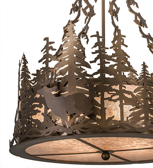 Meyda Lighting Deer at Dusk 22" 4-Light Antique Copper Inverted Pendant Light With Silver Mica Shade Glass
