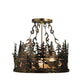 Meyda Lighting Deer at Dusk 22" 4-Light Dark Burinished Antique Copper Inverted Pendant Light With Silver Mica Shade Glass