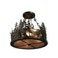 Meyda Lighting Deer at Dusk 22" 4-Light Dark Burinished Antique Copper Inverted Pendant Light With Silver Mica Shade Glass