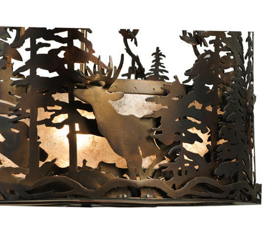 Meyda Lighting Deer at Dusk 22" 4-Light Dark Burinished Antique Copper Inverted Pendant Light With Silver Mica Shade Glass