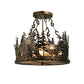 Meyda Lighting Deer at Dusk 22" 4-Light Dark Burinished Antique Copper Inverted Pendant Light With Silver Mica Shade Glass