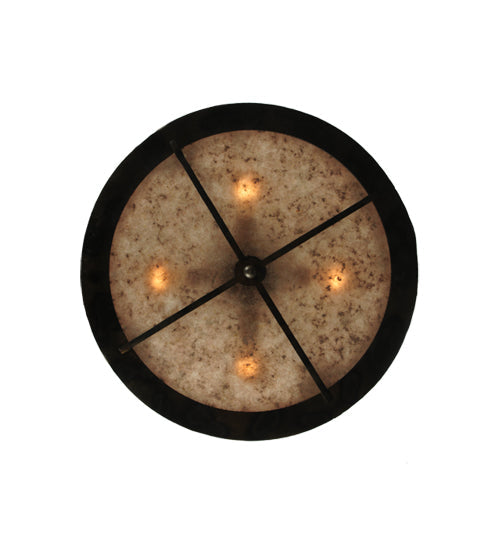 Meyda Lighting Deer at Dusk 22" 4-Light Dark Burinished Antique Copper Inverted Pendant Light With Silver Mica Shade Glass