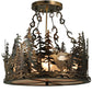 Meyda Lighting Deer at Dusk 22" 4-Light Dark Burinished Antique Copper Inverted Pendant Light With Silver Mica Shade Glass