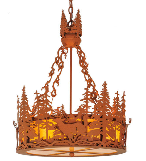 Meyda Lighting Deer at Dusk 22" 4-Light Earth Inverted Pendant Light With Tawnyrock Idalight Shade Glass