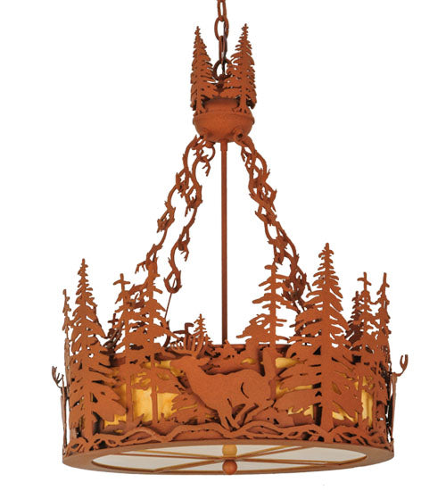 Meyda Lighting Deer at Dusk 22" 4-Light Earth Inverted Pendant Light With Tawnyrock Idalight Shade Glass