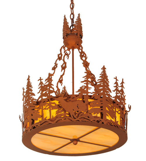 Meyda Lighting Deer at Dusk 22" 4-Light Earth Inverted Pendant Light With Tawnyrock Idalight Shade Glass