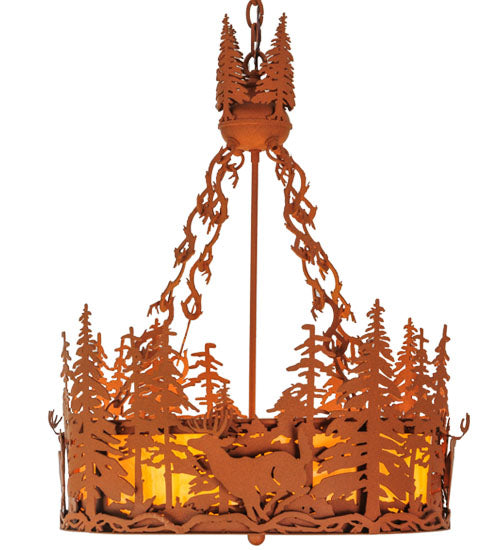 Meyda Lighting Deer at Dusk 22" 4-Light Earth Inverted Pendant Light With Tawnyrock Idalight Shade Glass