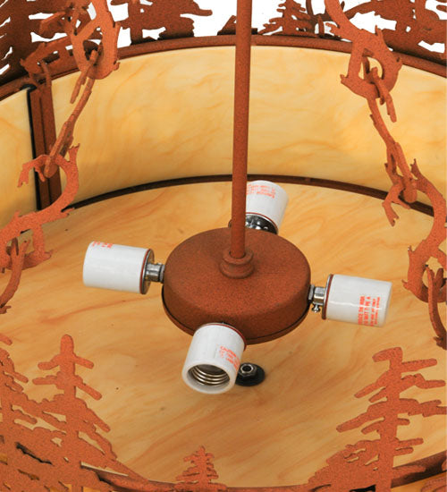 Meyda Lighting Deer at Dusk 22" 4-Light Earth Inverted Pendant Light With Tawnyrock Idalight Shade Glass