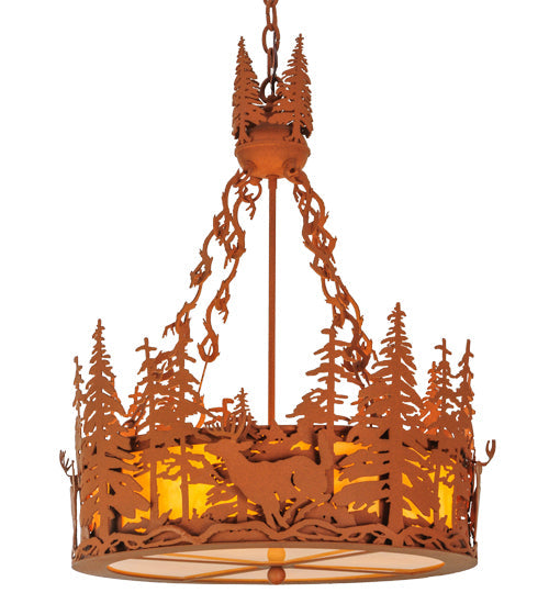 Meyda Lighting Deer at Dusk 22" 4-Light Earth Inverted Pendant Light With Tawnyrock Idalight Shade Glass
