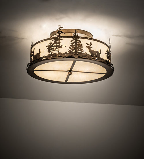 Meyda Lighting Deer at Dusk 24" 4-Light Antique Copper Semi-flush Mount Light With Creme Carrara Idalight Shade