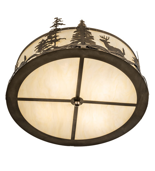 Meyda Lighting Deer at Dusk 24" 4-Light Antique Copper Semi-flush Mount Light With Creme Carrara Idalight Shade