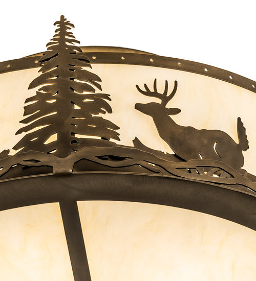 Meyda Lighting Deer at Dusk 24" 4-Light Antique Copper Semi-flush Mount Light With Creme Carrara Idalight Shade