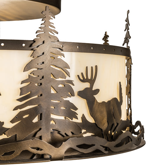 Meyda Lighting Deer at Dusk 24" 4-Light Antique Copper Semi-flush Mount Light With Creme Carrara Idalight Shade
