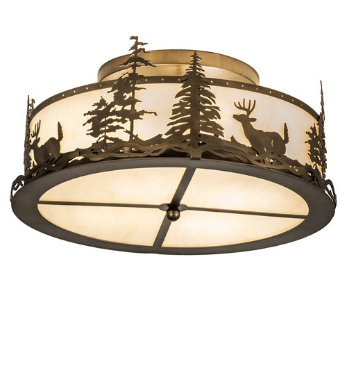 Meyda Lighting Deer at Dusk 24" 4-Light Antique Copper Semi-flush Mount Light With Creme Carrara Idalight Shade